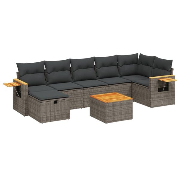 vidaXL 8 Piece Garden Sofa Set with Cushions Grey Poly Rattan
