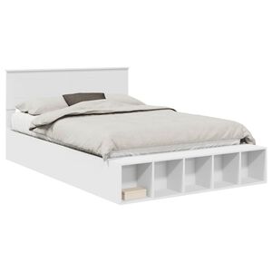 vidaXL Bed Frame with Shelf Manual White 150 x 200 cm Engineered Wood