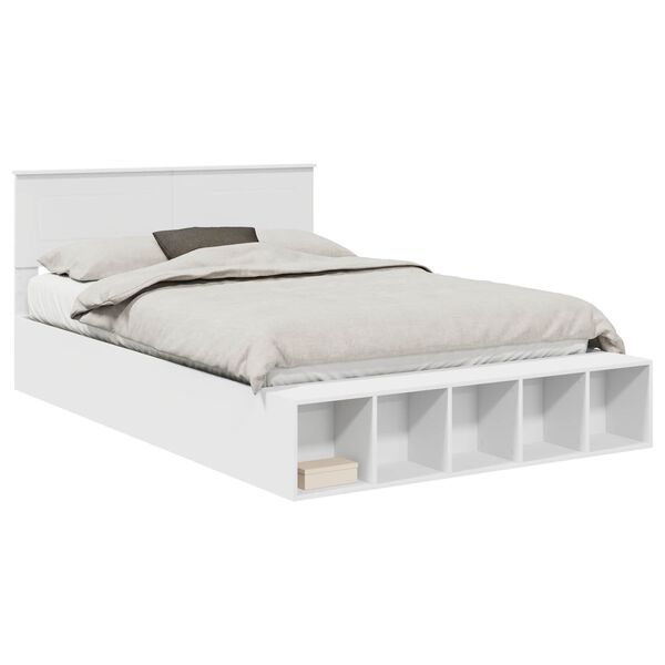 vidaXL Bed Frame with Shelf Manual White 150 x 200 cm Engineered Wood