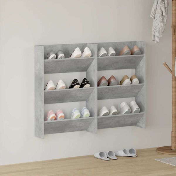 vidaXL Wall Shoe Cabinets 2 pcs Concrete Grey 60x18x90 cm Engineered Wood