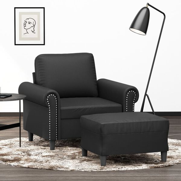 vidaXL Sofa Chair with Footstool Black 60 cm Faux Leather