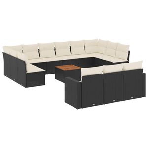 vidaXL 14 Piece Garden Sofa Set with Cushions Black Poly Rattan