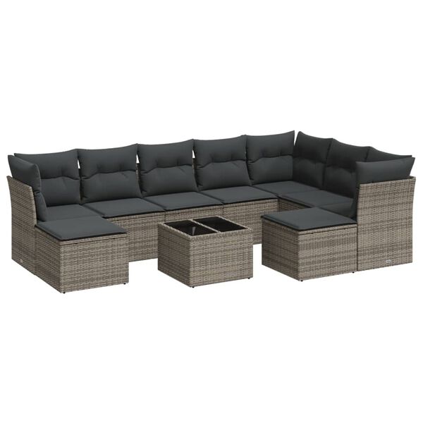 vidaXL 10 Piece Garden Sofa Set with Cushions Grey Poly Rattan