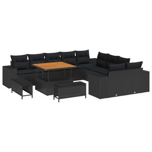 vidaXL Garden Sofa Set 13 pcs Black Poly Rattan