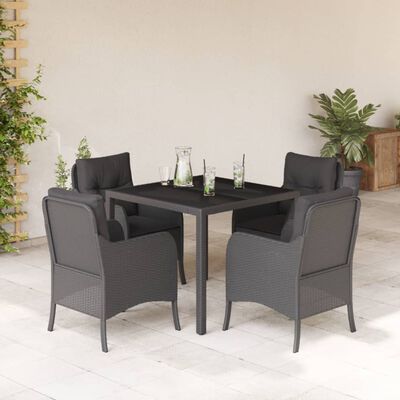 vidaXL 5 Piece Garden Dining Set with Cushions Black Poly Rattan