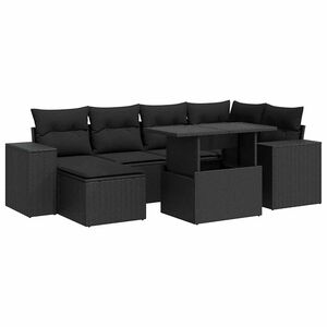 vidaXL 7 Piece Garden Sofa Set with Cushions Black Poly Rattan