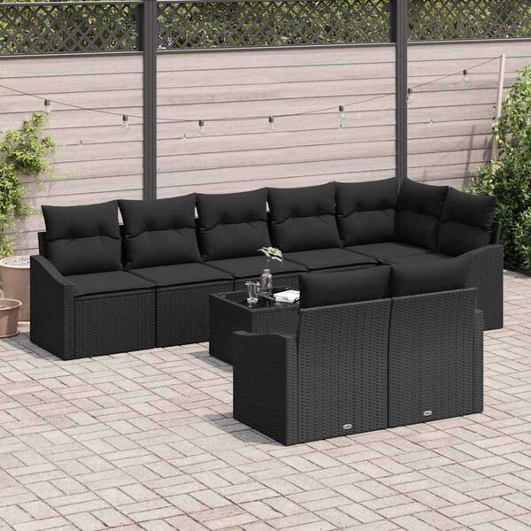 vidaXL Garden Sofa Set with Cushion 9 pcs Black Poly Rattan