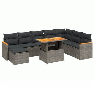 vidaXL 9 Piece Garden Sofa Set with Cushions Grey Poly Rattan