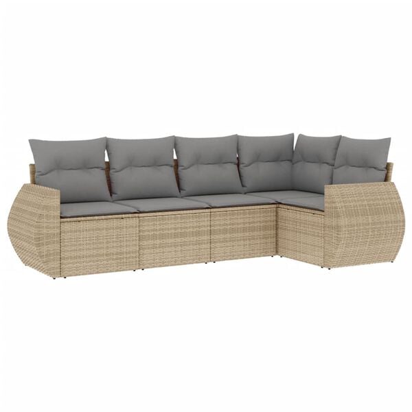 vidaXL 5 Piece Garden Sofa Set with Cushions Beige Poly Rattan