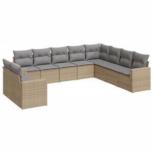 vidaXL 10 Piece Garden Sofa Set with Cushions Beige Poly Rattan