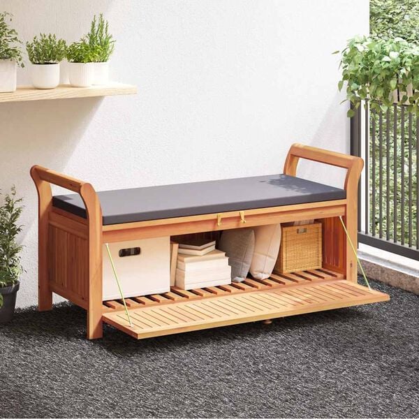 vidaXL Garden Storage Bench with Cushion 126 cm Solid Wood Acacia