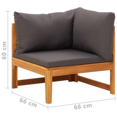 vidaXL Corner Sofa with Dark Grey Cushions Solid Acacia Wood