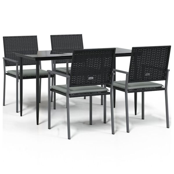 vidaXL 5 Piece Garden Dining Set with Cushions Poly Rattan and Steel