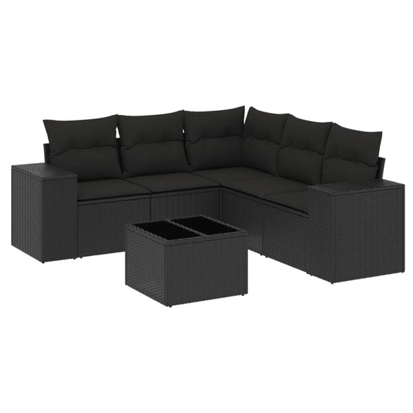 vidaXL 6 Piece Garden Sofa Set with Cushions Black Poly Rattan
