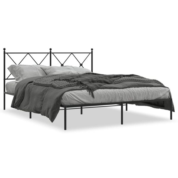vidaXL Metal Bed Frame without Mattress with Headboard Black 150x200cm