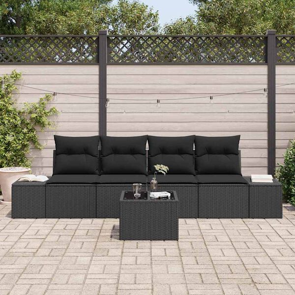 vidaXL Sofa Set with Cushion Manual 5 pcs Black Poly Rattan