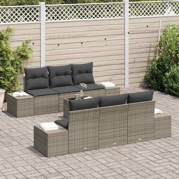 vidaXL Garden Sofa Set with Cushion 8 pcs Grey Poly Rattan