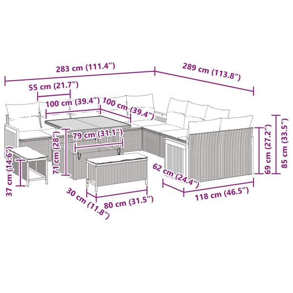 vidaXL Garden Sofa Set with Cushion 17 pcs Black Poly Rattan