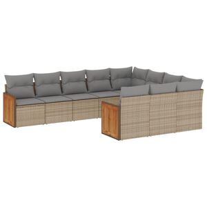 vidaXL 10 Piece Garden Sofa Set with Cushions Beige Poly Rattan