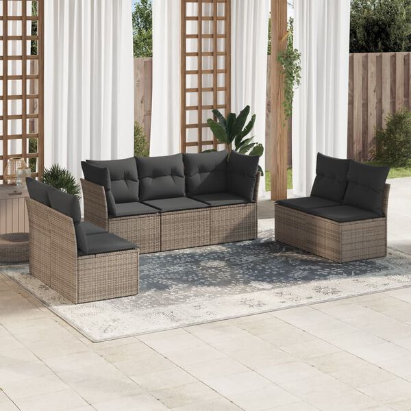 vidaXL 7 Piece Garden Sofa Set with Cushions Grey Poly Rattan