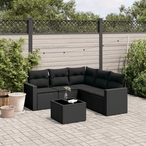 vidaXL 6 Piece Garden Sofa Set with Cushions Black Poly Rattan