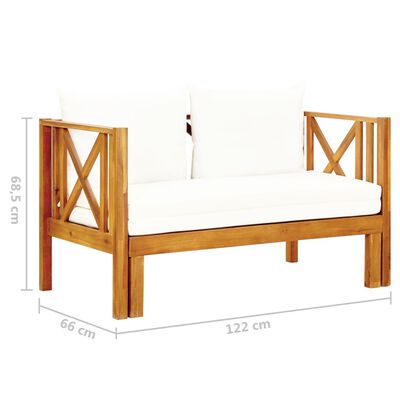 vidaXL 2-Seater Garden Bench with Cushions 122 cm Solid Acacia Wood