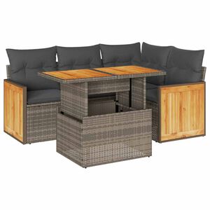 vidaXL 5 Piece Garden Sofa Set with Cushions Grey Poly Rattan Acacia