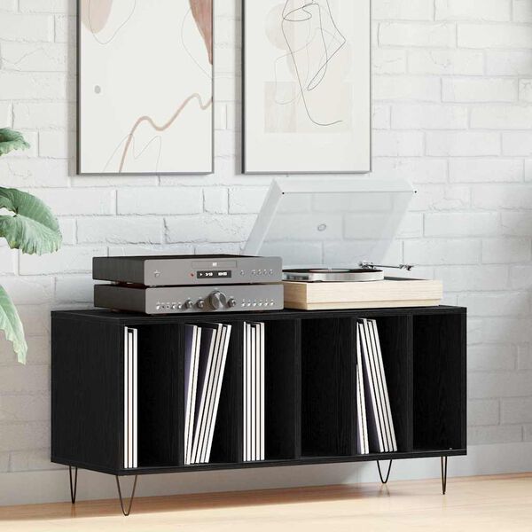 vidaXL Record Cabinet Black Oak 100 x 38 x 48 cm Engineered Wood
