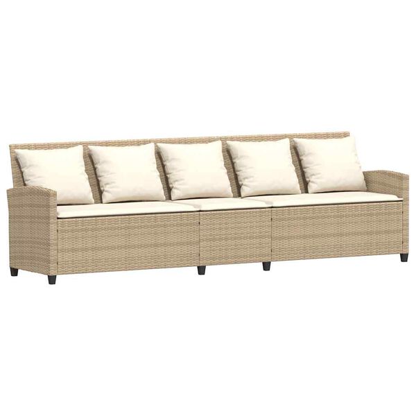 vidaXL Garden Sofa 5-Seater with Cushions Beige Poly Rattan