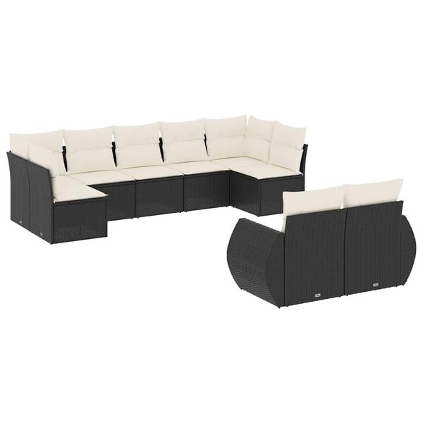 vidaXL 9 Piece Garden Sofa Set with Cushions Black Poly Rattan