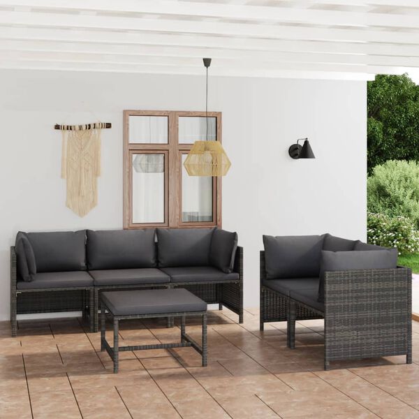 vidaXL 6 Piece Garden Lounge Set with Cushions Poly Rattan Grey