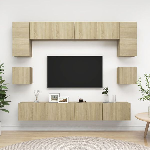 vidaXL 8 Piece TV Cabinet Set Sonoma Oak Engineered Wood