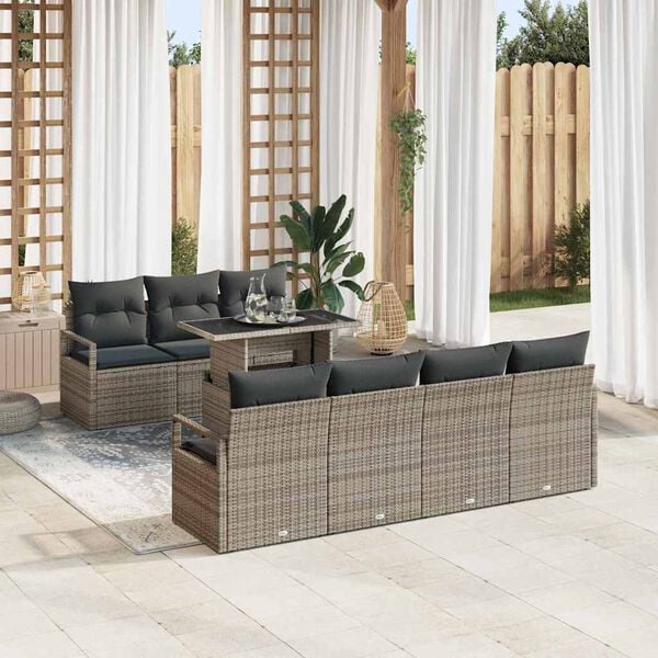 vidaXL Garden Sofa Set with Cushion 8 pcs Grey Poly rattan