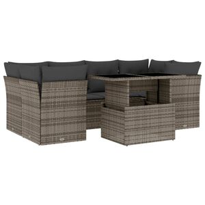 vidaXL 7 Piece Garden Sofa Set with Cushions Grey Poly Rattan