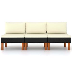 vidaXL Middle Sofas 3 pcs Poly Rattan and Solid Eucalyptus Wood