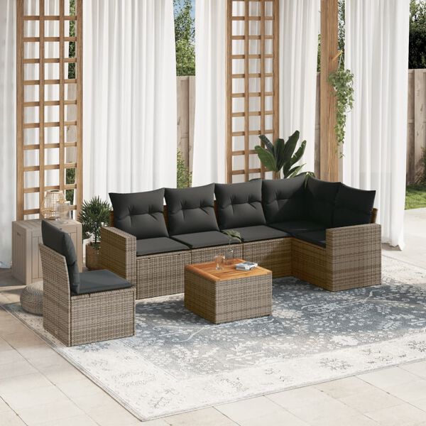 vidaXL 7 Piece Garden Sofa Set with Cushions Grey Poly Rattan