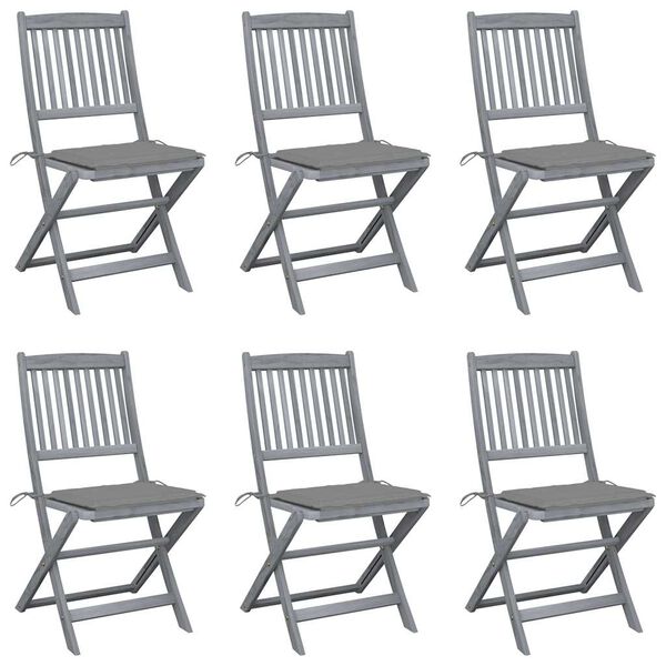 vidaXL Folding Outdoor Chairs 6 pcs with Cushions Solid Acacia Wood