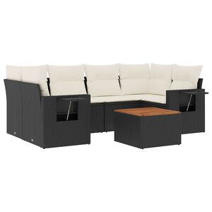 vidaXL 7 Piece Garden Sofa Set with Cushions Black Poly Rattan