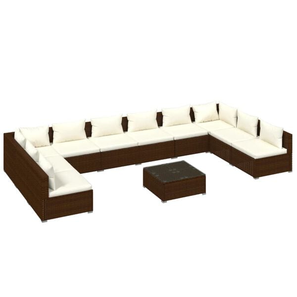 vidaXL 11 Piece Garden Lounge Set with Cushions Poly Rattan Brown