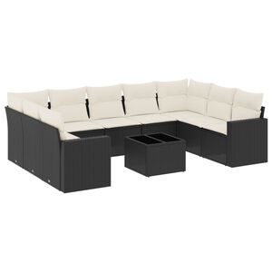 vidaXL 10 Piece Garden Sofa Set with Cushions Black Poly Rattan