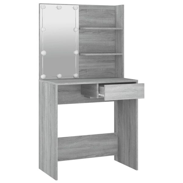 vidaXL Dressing Table with LED Grey Sonoma 74.5x40x141 cm