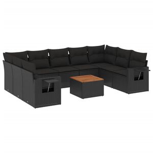 vidaXL 10 Piece Garden Sofa Set with Cushions Black Poly Rattan