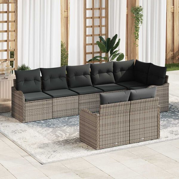 vidaXL Garden Sofa Set Grey Poly Rattan