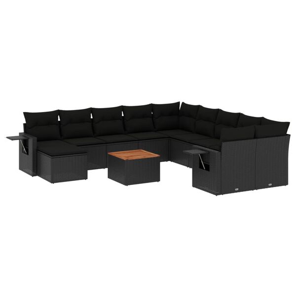 vidaXL 12 Piece Garden Sofa Set with Cushions Black Poly Rattan