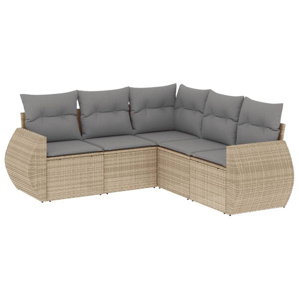 vidaXL 5 Piece Garden Sofa Set with Cushions Beige Poly Rattan