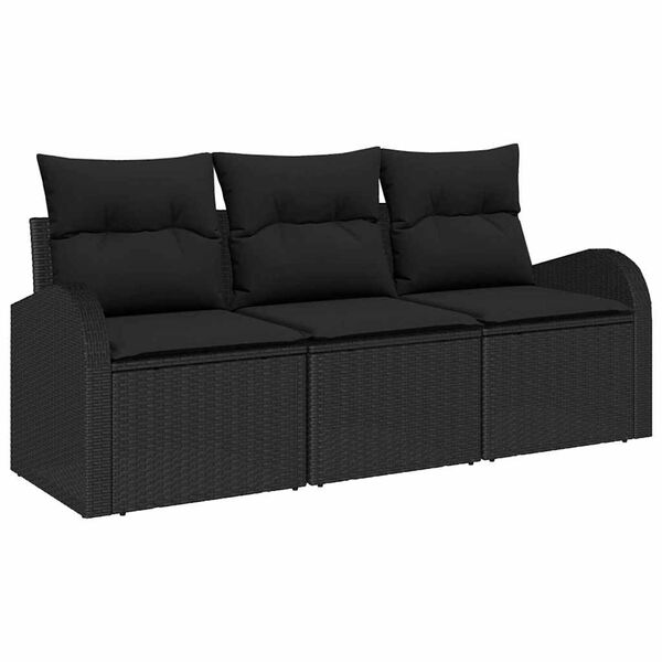 vidaXL Garden Sofa Set with Cushion 3 pcs Black Poly rattan