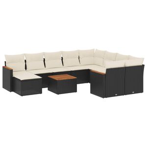 vidaXL 11 Piece Garden Sofa Set with Cushions Black Poly Rattan