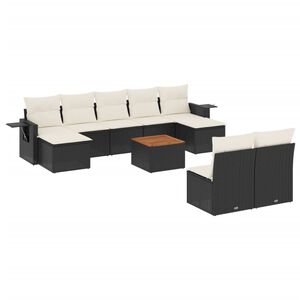 vidaXL 10 Piece Garden Sofa Set with Cushions Black Poly Rattan