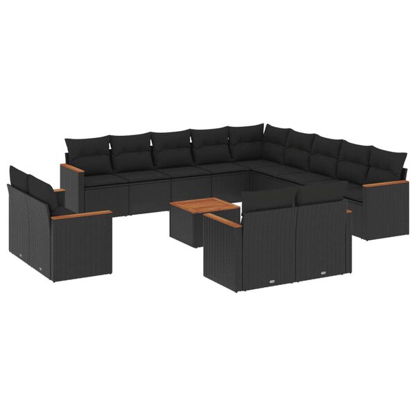 vidaXL 14 Piece Garden Sofa Set with Cushions Black Poly Rattan