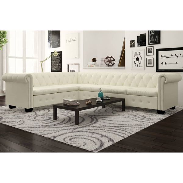 vidaXL Chesterfield Corner Sofa 6-Seater Artificial Leather White